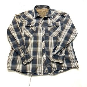 Vintage Gotcha Western Shirt Mens Large Brown Beige Plaid Y2K Cowboy Pearl Snap
